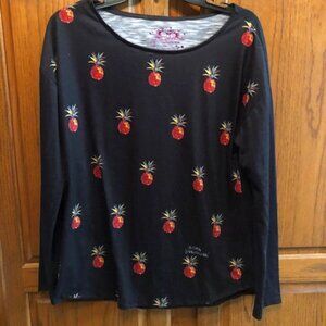 Leoma Lovegrove Long sleeved black with pineapples shirt size M
